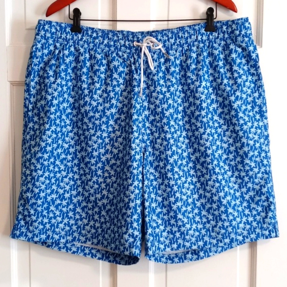 🌊Lands' End🌊 - Blue/White Palm Tree Swim Trunk
